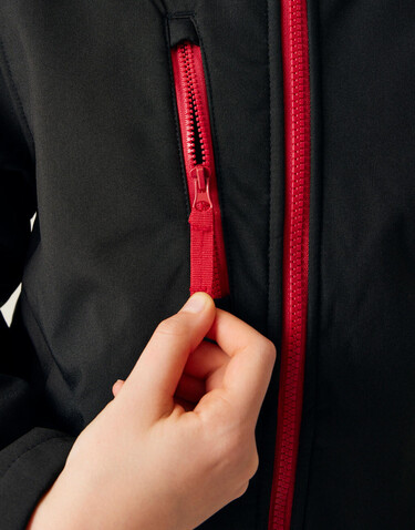 Regatta Junior Ablaze 3-Layer Hooded Softshell, Black/Classic Red, 3-4 (104) bedrucken, Art.-Nr. 780171572