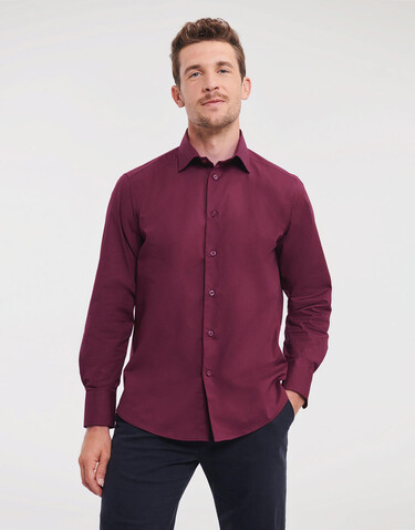 Russell Europe Fitted Stretch Shirt LS, White, XL bedrucken, Art.-Nr. 786000006