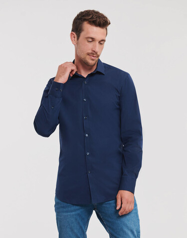 Russell Europe Men`s LS Ultimate Stretch Shirt, White, S bedrucken, Art.-Nr. 788000003