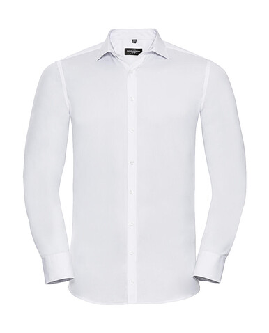 Russell Europe Men`s LS Ultimate Stretch Shirt, White, S bedrucken, Art.-Nr. 788000003