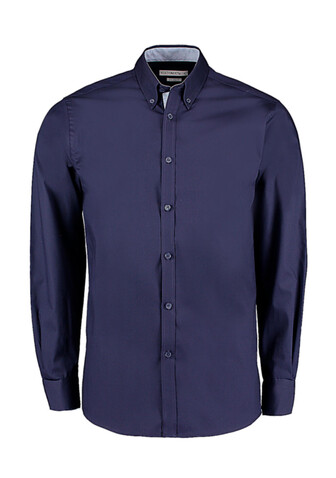 Kustom Kit Tailored Fit Premium Contrast Oxford Shirt, White/Navy, S bedrucken, Art.-Nr. 790110523
