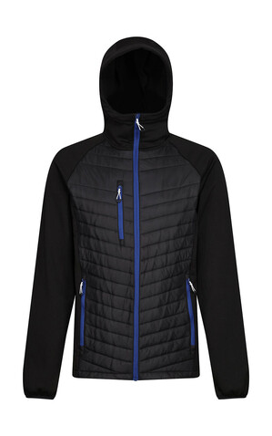 Regatta Men’s Navigate Hybrid Hooded Jacket, Black/New Royal, L bedrucken, Art.-Nr. 790171535
