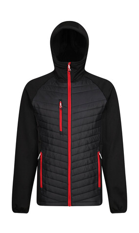 Regatta Men’s Navigate Hybrid Hooded Jacket, Black/Classic Red, L bedrucken, Art.-Nr. 790171575
