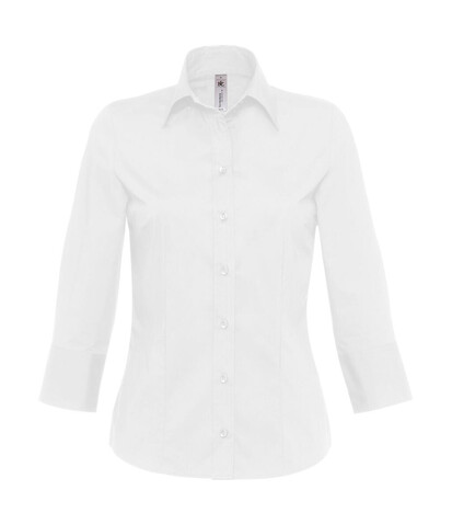 B &amp; C Milano/women Popelin Shirt 3/4 sleeves, White, XS bedrucken, Art.-Nr. 796420002