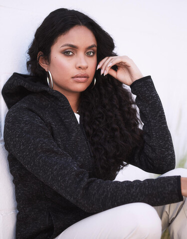 Stedman Lux Hooded Knit Fleece Jacket for women, Black Opal Heather, S bedrucken, Art.-Nr. 805051042