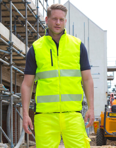 Result Reversible Soft Padded Safety Gilet, Fluo Yellow/Navy, 2XL bedrucken, Art.-Nr. 877336597