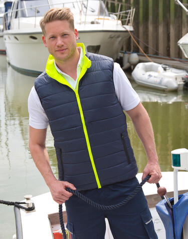 Result Reversible Soft Padded Safety Gilet, Fluo Yellow/Navy, 2XL bedrucken, Art.-Nr. 877336597