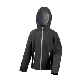 Result Kids TX Performance Hooded Softshell Jacket, Black/Grey, XS (3-4) bedrucken, Art.-Nr. 880331512