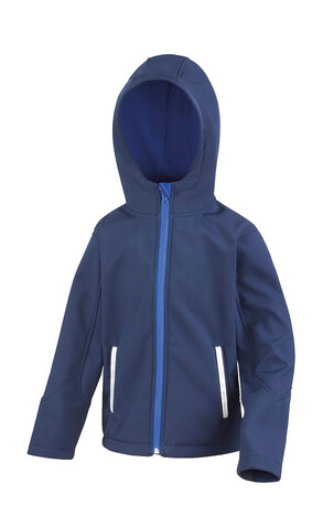 Result Kids TX Performance Hooded Softshell Jacket, Navy/Royal, 2XL (13-14) bedrucken, Art.-Nr. 880332377