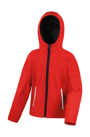 Result Kids TX Performance Hooded Softshell Jacket, Red/Black, XL (11-12) bedrucken, Art.-Nr. 880334516