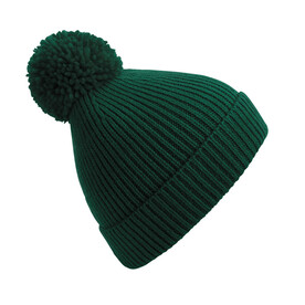 Beechfield Engineered Knit Ribbed Pom Pom Beanie, Bottle Green, One Size bedrucken, Art.-Nr. 914695400