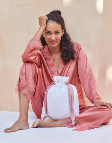 Westford Mill Cotton Gift Bag with Ribbon Drawstring, Soft White/Rose Gold, S bedrucken, Art.-Nr. 921280793