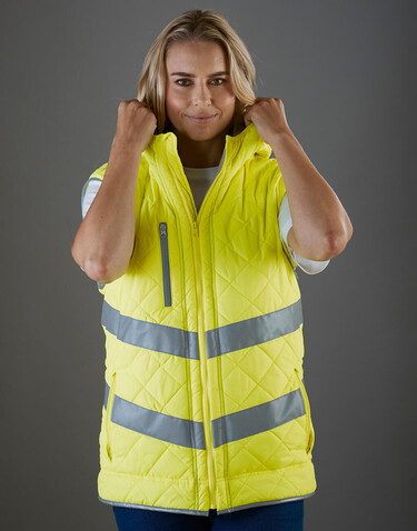 Yoko Fluo Kensington Hooded Gilet, Fluo Yellow, 3XL bedrucken, Art.-Nr. 927776058
