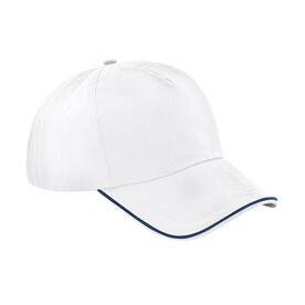 Beechfield Authentic 5 Panel Cap - Piped Peak, White/French Navy, One Size bedrucken, Art.-Nr. 928690530