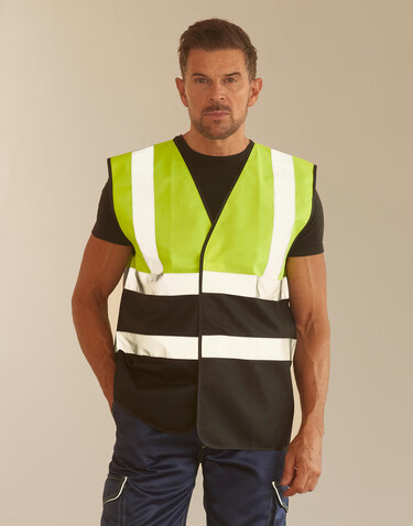 Yoko Hi-Vis Two-Tone Waistcoat, Fluo Yellow/Black, XL bedrucken, Art.-Nr. 931776506