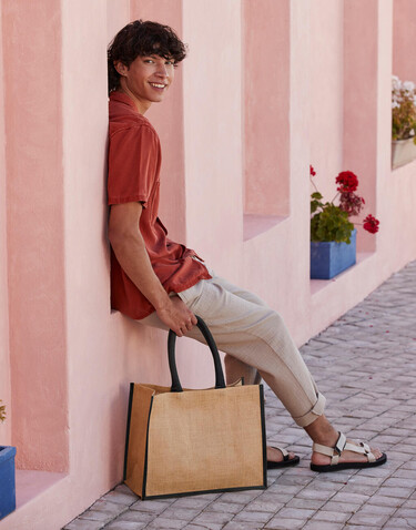 Westford Mill Natural Starched Jute Classic Shopper, Natural/Navy, One Size bedrucken, Art.-Nr. 937280600