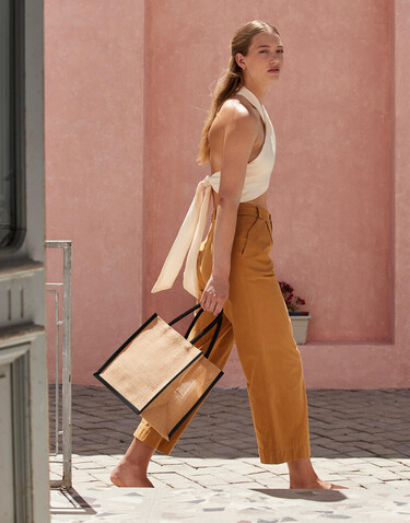 Westford Mill Natural Starched Jute Midi Tote, Natural/Olive Green, One Size bedrucken, Art.-Nr. 938280800 Westford Mill Natural Starched Jute Midi Tote, Natural/Olive Green, One Size bedrucken, Art.-Nr. 938280800