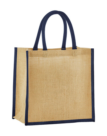 Westford Mill Natural Starched Jute Mini Gift Bag, Natural/Navy, One Size bedrucken, Art.-Nr. 940280600