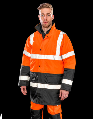 Result Core Motorway 2-Tone Safety Coat, Fluorescent Orange/Black, S bedrucken, Art.-Nr. 949334783
