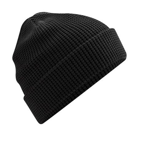 Beechfield Organic Cotton Waffle Beanie, Black, One Size bedrucken, Art.-Nr. 952691010