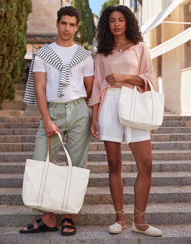 Westford Mill Courtside Medium Tote, Soft White/Bottle Green, One Size bedrucken, Art.-Nr. 953280830