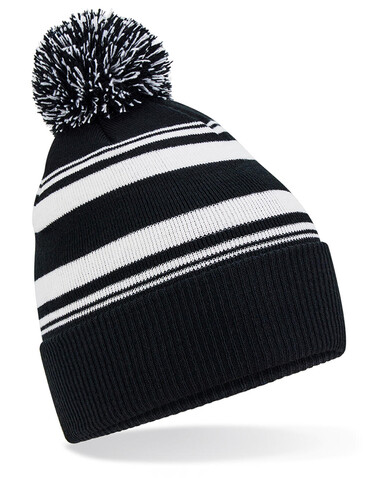Beechfield Striped Fan Beanie, Black/White, One Size bedrucken, Art.-Nr. 984691500
