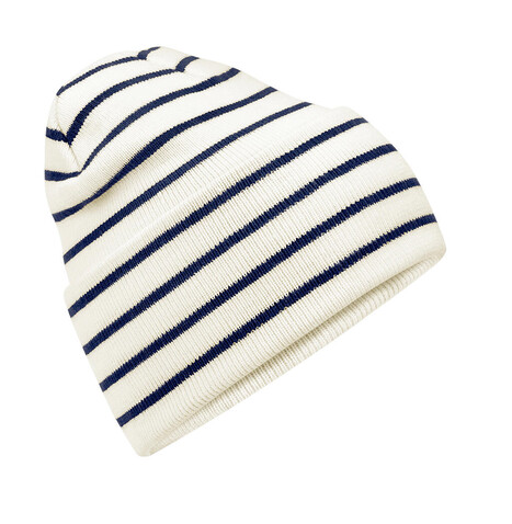 Beechfield Original Deep Cuffed Striped Beanie, Soft White/French Navy, One Size bedrucken, Art.-Nr. 994690620