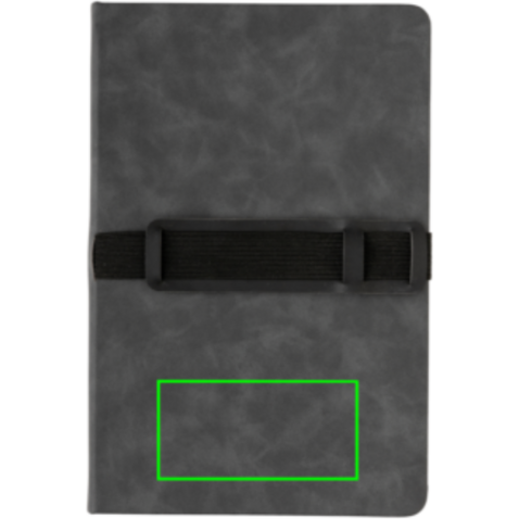 Deluxe Hardcover PU Notizbuch mit Handy- und Stiftehalter grau bedrucken, Art.-Nr. P774.232