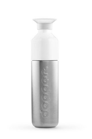 Dopper Solid Steel (490 ml) + Flip Straw – silber/weiß bedrucken, Art.-Nr. 325999266_1396789