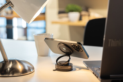 Terra 360 Universal-Handyhalter aus RCS rec. Kunststoff schwarz, grau bedrucken, Art.-Nr. P301.5201