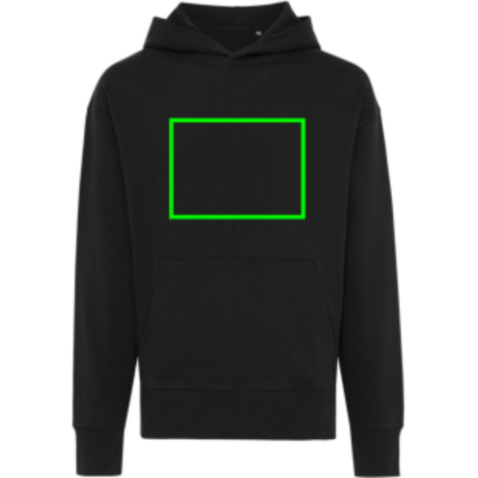 IQONIQ Yoho Relax-Hoodie aus recycelter Baumwolle schwarz bedrucken, Art.-Nr. T9402.001.M