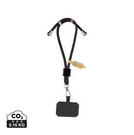 CarryLoop verstellbares Handy-Handgelenksband aus RCS rPET schwarz bedrucken, Art.-Nr. P302.8401