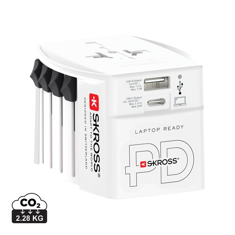 SKROSS World Travel Adapter MUV 65W PD mit USB-C-Kabel weiß bedrucken, Art.-Nr. RB1.302976 SKROSS World Travel Adapter MUV 65W PD mit USB-C-Kabel weiß bedrucken, Art.-Nr. RB1.302976