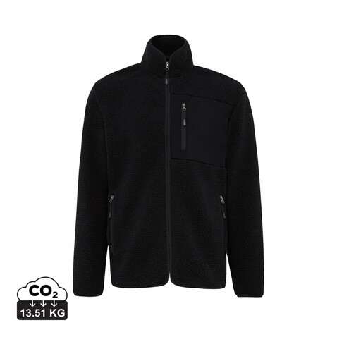 IQONIQ Diran Fleecejacke aus recyceltem Polyesterflor schwarz bedrucken, Art.-Nr. T9800.001.XL