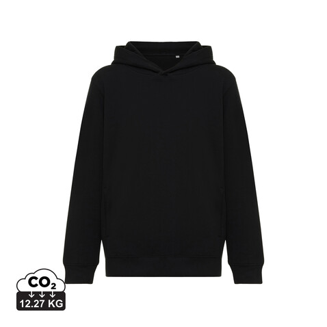IQONIQ Yengo KidsHoodie mit Seitentaschen aus rec. Baumwolle schwarz bedrucken, Art.-Nr. T6404.001.1314