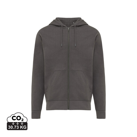 IQONIQ Abisko Zip-Kapuzenpullover aus recycelter Baumwolle anthrazit bedrucken, Art.-Nr. T9600.019.XS