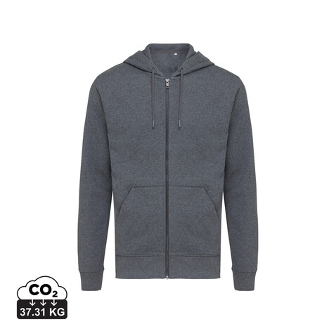 IQONIQ Abisko Zip-Kapuzenpullover aus recycelter Baumwolle heather anthracite bedrucken, Art.-Nr. T9600.014.XXS