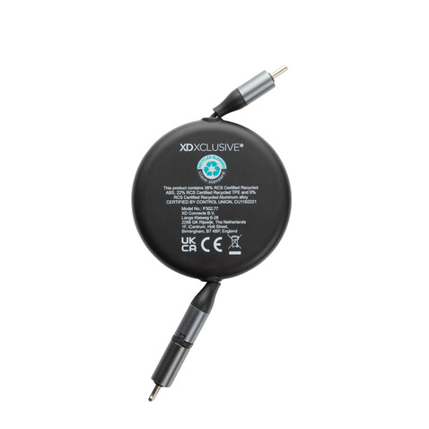 Terra ausziehbares 240W 2-in-1 Kabel aus RCS rec. Aluminium schwarz bedrucken, Art.-Nr. P302.7701