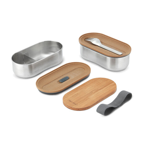 Black+Blum Stainless Steel Double Bento Box grau bedrucken, Art.-Nr. P439.2002 Black+Blum Stainless Steel Double Bento Box grau bedrucken, Art.-Nr. P439.2002