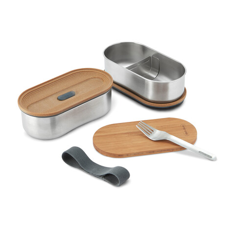 Black+Blum Stainless Steel Double Bento Box grau bedrucken, Art.-Nr. P439.2002 Black+Blum Stainless Steel Double Bento Box grau bedrucken, Art.-Nr. P439.2002