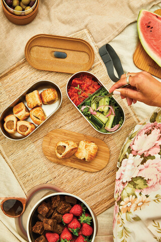 Black+Blum Stainless Steel Double Bento Box grau bedrucken, Art.-Nr. P439.2002 Black+Blum Stainless Steel Double Bento Box grau bedrucken, Art.-Nr. P439.2002