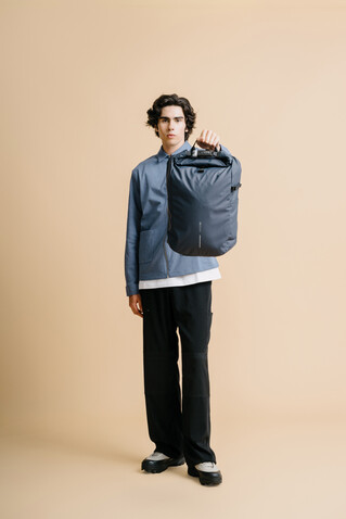 Urban wasserabweisender Anti-Diebstahl Rucksack navy blau, schwarz bedrucken, Art.-Nr. P706.2825