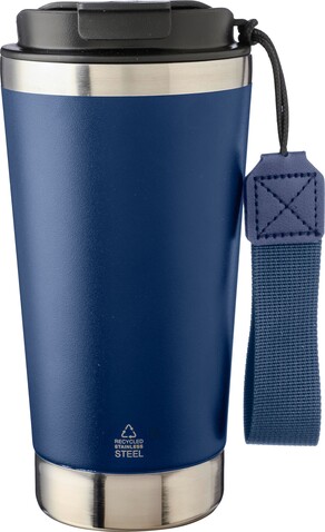 Doppelwandiger Trinkbecher aus recyceltem Edelstahl 500 ml Kayla – Blau bedrucken, Art.-Nr. 005999999_1172551