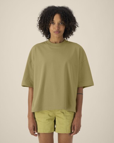Hypster - Das Unisex-T-Shirt Boxy aus recycelter Baumwolle - Faded Olive - S bedrucken, Art.-Nr. STTU258C1531S