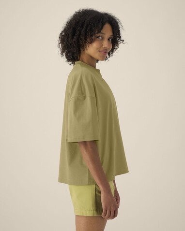 Hypster - Das Unisex-T-Shirt Boxy aus recycelter Baumwolle - Faded Olive - XS bedrucken, Art.-Nr. STTU258C153XS
