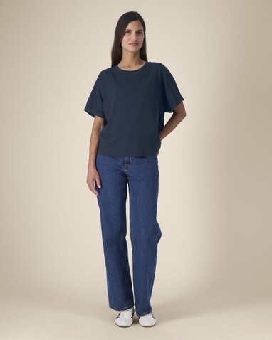 Stella Collider - Das Oversized Damen-T-Shirt mit gekrempelten Ärmeln - French Navy - XXL bedrucken, Art.-Nr. STTW089C7272X
