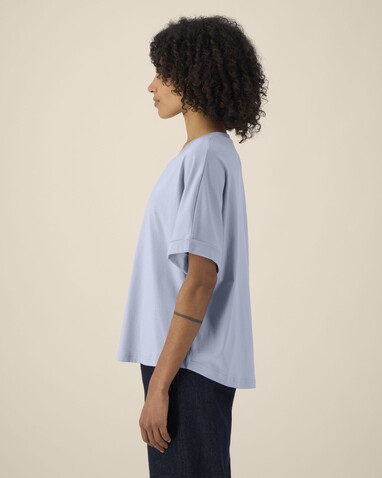 Stella Collider - Das Oversized Damen-T-Shirt mit gekrempelten Ärmeln - Serene Blue - XS bedrucken, Art.-Nr. STTW089C057XS
