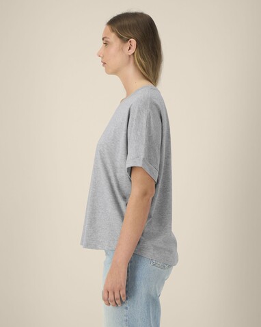 Stella Collider - Das Oversized Damen-T-Shirt mit gekrempelten Ärmeln - Heather Grey - S bedrucken, Art.-Nr. STTW089C2501S Stella Collider - Das Oversized Damen-T-Shirt mit gekrempelten Ärmeln - Heather Grey - S bedrucken, Art.-Nr. STTW089C2501S