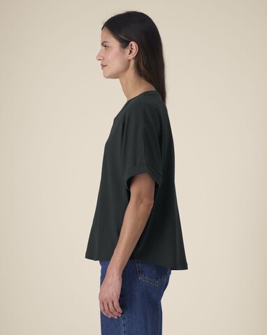 Stella Collider - Das Oversized Damen-T-Shirt mit gekrempelten Ärmeln - Black - L bedrucken, Art.-Nr. STTW089C0021L