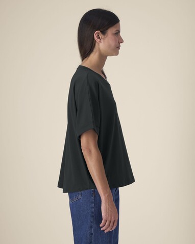 Stella Collider - Das Oversized Damen-T-Shirt mit gekrempelten Ärmeln - Black - L bedrucken, Art.-Nr. STTW089C0021L